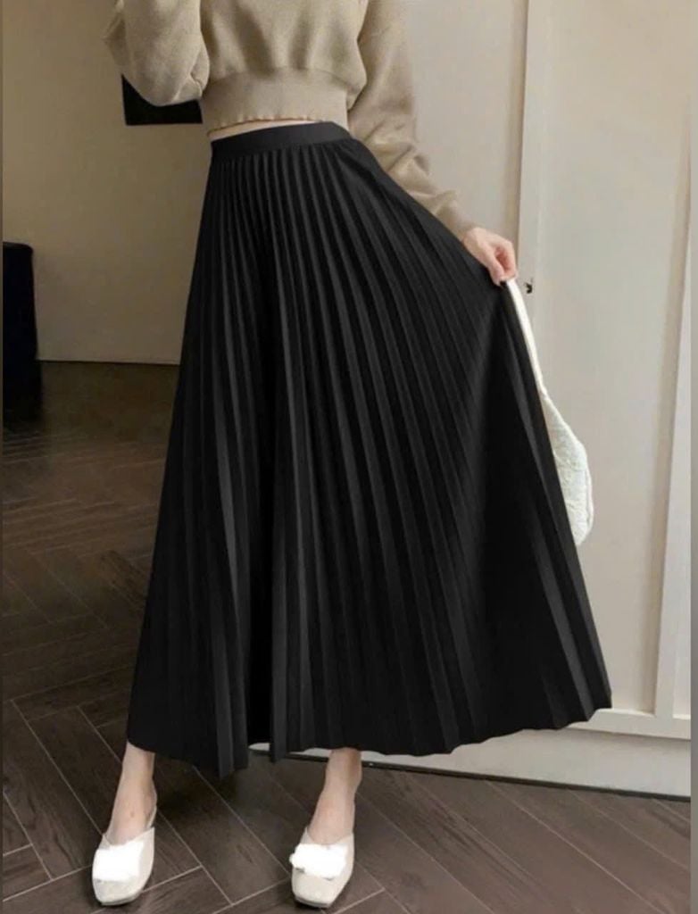 VGU1367 - CHÂN VÁY XẾP LY ĐEN ( VÁY LẺ)