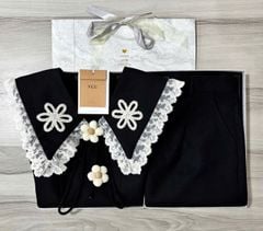 VGU1364 - SET ÁO NGẮN THÊU CỘT NƠ HOA - CHÂN VÁY NGẮN ĐEN