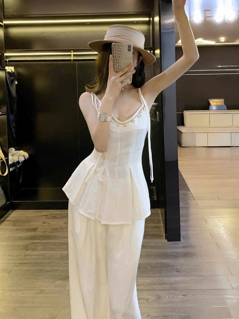 TQ4606 - SET ÁO 2 DÂY PHỐI VIỀN NGỰC - QUẦN DÀI