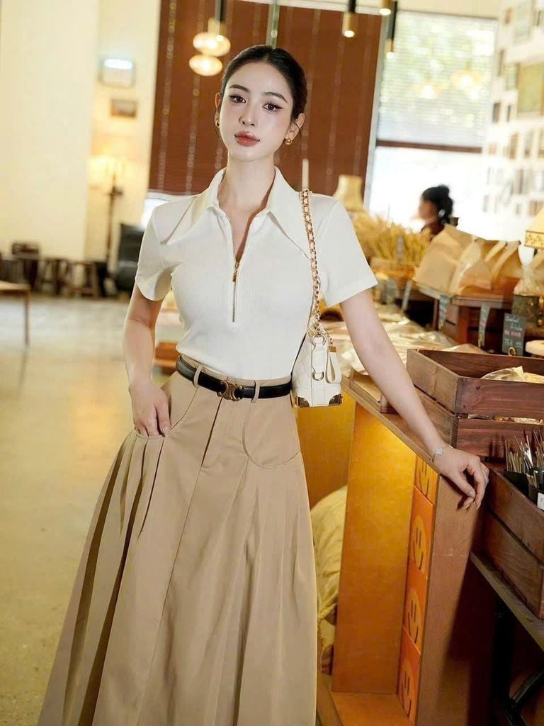TQ4608 - SET ÁO PHỐI DÂY KÉO TRƯỚC + CHÂN VÁY DÀI  (KHÔNG KÈM NỊT)