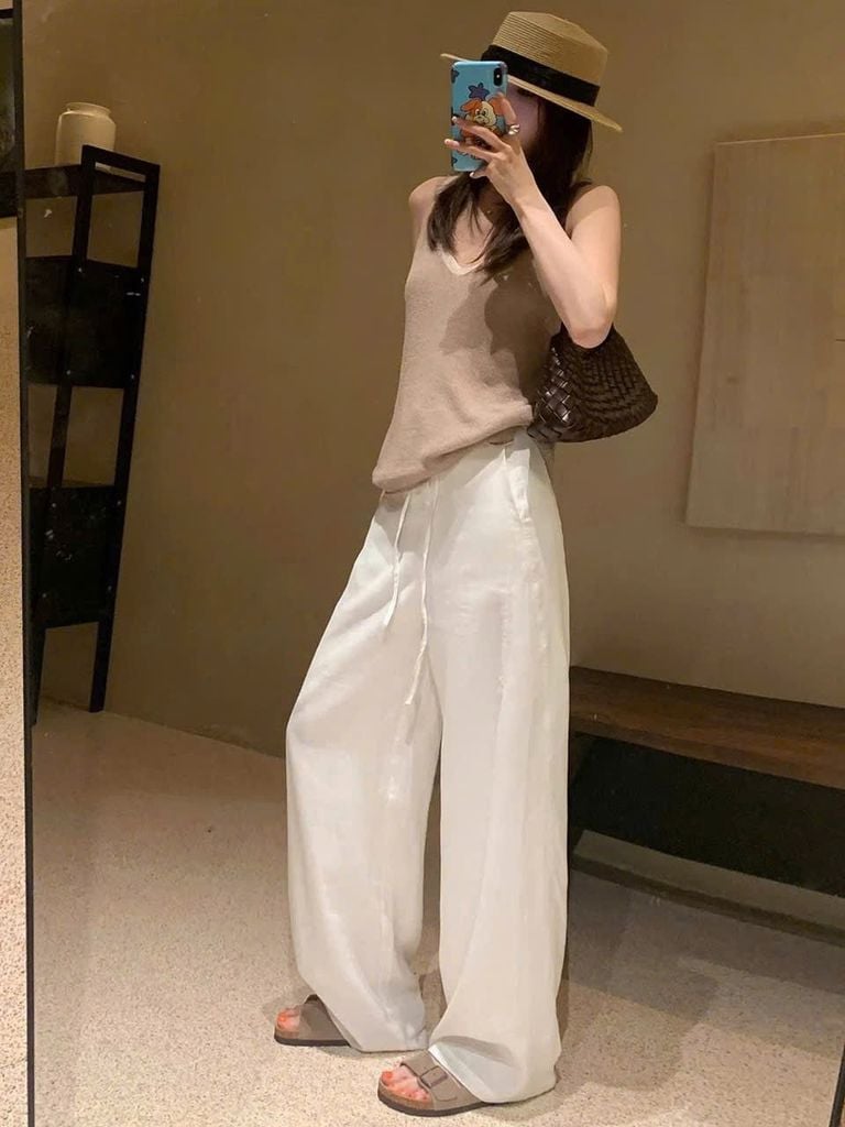 VGU1438 - QUẦN DÀI BO CHUN NHƯ ẢNH SÀN - MÀU KEM ( QUẦN LẺ)