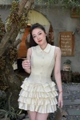 TQ4617 - ĐẦM SÁT NÁCH PHỐI TÙNG ( KÈM QUẦN BẢO HỘ) - MÀU KEM