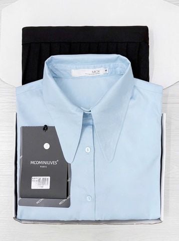 TQ4619 - SET CÔNG SỞ CC ÁO SƠ MI XANH - CHÂN VÁY PHỐI LI ĐEN