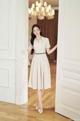 SKY9306 ĐẦM CỔ SƠ MI XẾP LY (KEM)