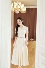 SKY9306 ĐẦM CỔ SƠ MI XẾP LY (KEM)