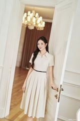 SKY9306 ĐẦM CỔ SƠ MI XẾP LY (KEM)