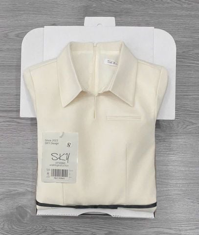 SKY9306 ĐẦM CỔ SƠ MI XẾP LY (KEM)