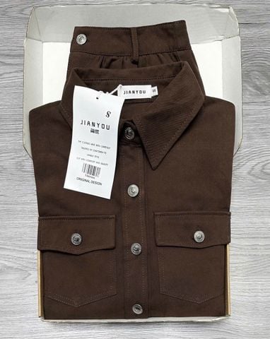 TB8196 - SET ÁO SƠ MI TAY DÀI + CHÂN VÁY NGẮN - MÀU NÂU