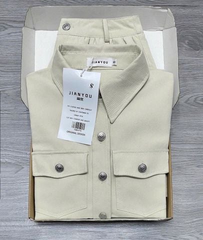 TB8197 - SET ÁO SƠ MI TAY DÀI + CHÂN VÁY NGẮN - MÀU KEM