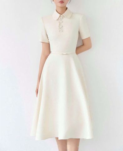 KS1346 - ĐẦM DÀI PHỐI CỔ KEM (KÈM DÂY)