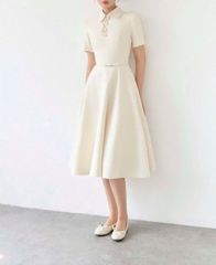 KS1346 - ĐẦM DÀI PHỐI CỔ KEM (KÈM DÂY)