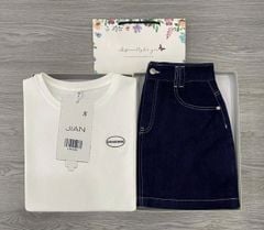 TB9328 - SET ÁO THUN TRẮNG - CHÂN VÁY JEAN NGẮN