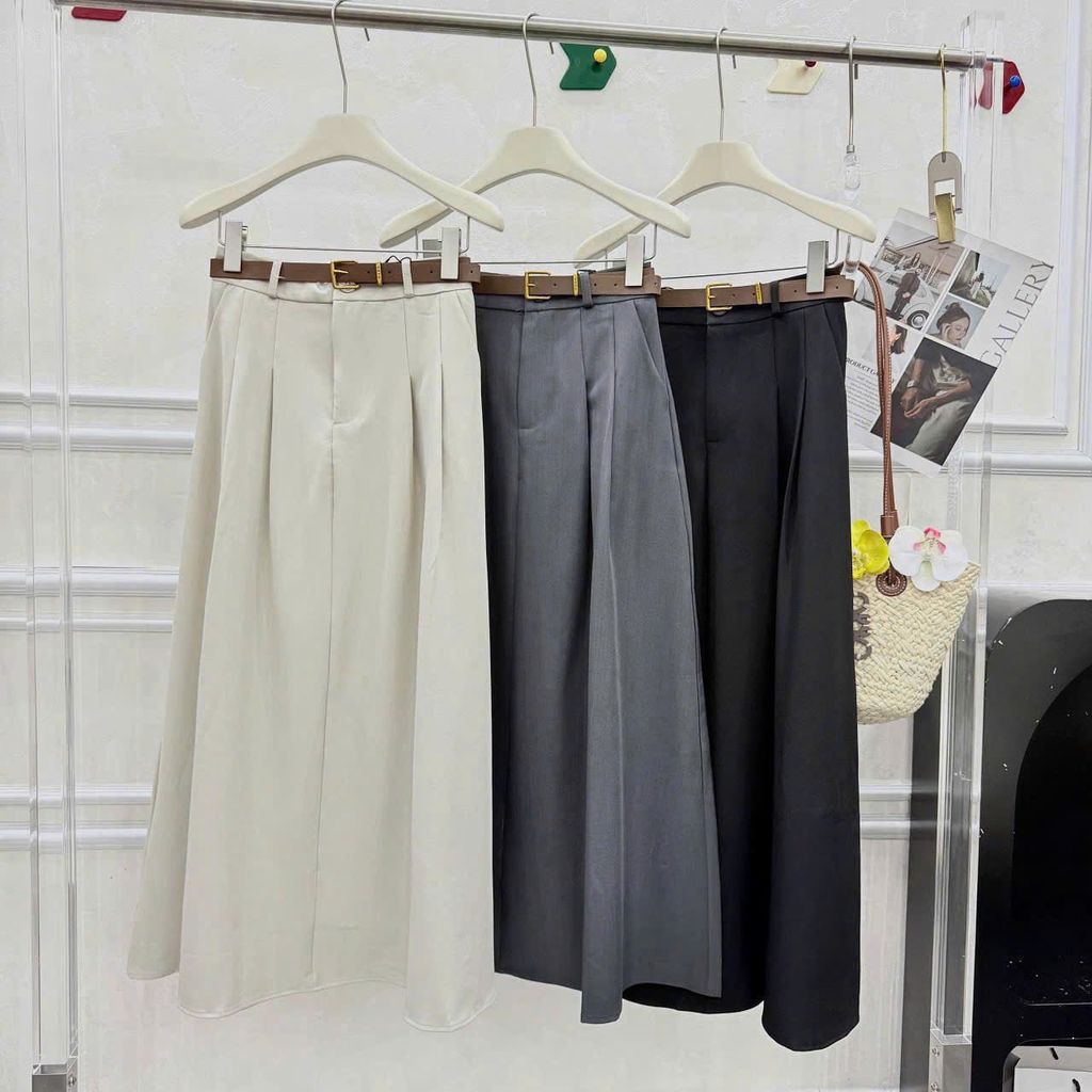 SKY9163 - CHÂN VÁY LY NHẸ KÈM NỊT - MÀU KEM