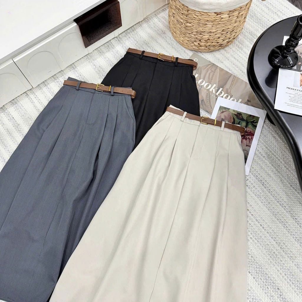 SKY9162 - CHÂN VÁY LY NHẸ KÈM NỊT - MÀU XÁM