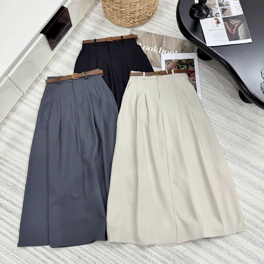 SKY9162 - CHÂN VÁY LY NHẸ KÈM NỊT - MÀU XÁM