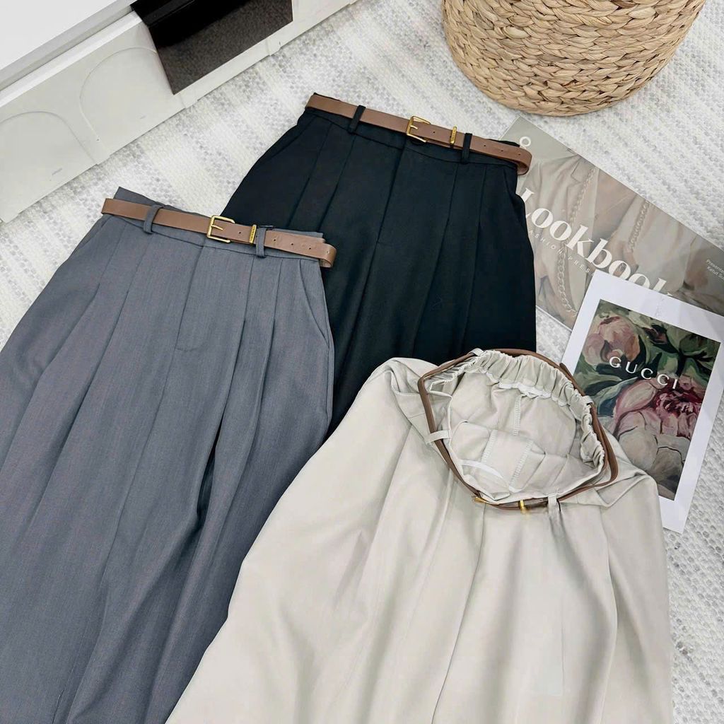 SKY9162 - CHÂN VÁY LY NHẸ KÈM NỊT - MÀU XÁM