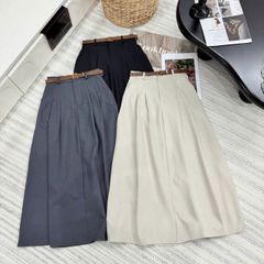 SKY9163 - CHÂN VÁY LY NHẸ KÈM NỊT - MÀU KEM