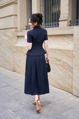 TB9352 SET ÁO CỔ VEST PHỐI NẮP TÚI, CV DÀI (X.ĐEN)