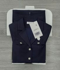 TB9352 SET ÁO CỔ VEST PHỐI NẮP TÚI, CV DÀI (X.ĐEN)