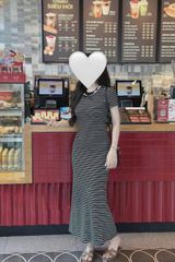 TQ4637 - ĐẦM BODY CỔ VIỀN REN - SỌC HỒNG