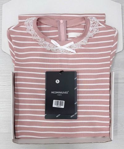 TQ4637 - ĐẦM BODY CỔ VIỀN REN - SỌC HỒNG