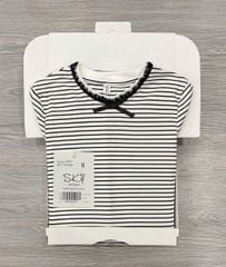 SKY9347 - ĐẦM THUN BODY SỌC TRẮNG VIỀN REN ĐEN