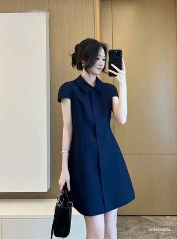 VGU1591 ĐẦM CỔ SEN BASIC (XANH ĐEN)