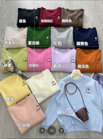 LEN4234 ÁO LEN TAY DÀI THÊU KITTY (ĐỎ)