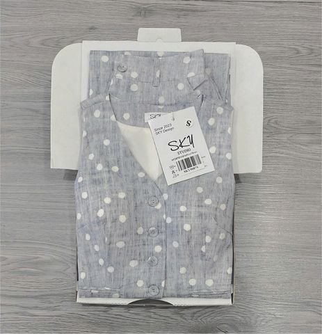 SKY9087 SET GILE CHẤM BI - QUẦN DÀI (XÁM NHẠT)