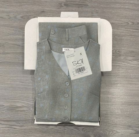 SKY9086 SET GILE CHẤM BI - QUẦN DÀI (XÁM ĐẬM)