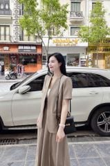 TB9419 SET KHOÁC VEST NÂU - CHÂN VÁY XẾP LI DÀI (KO KÈM LÓT)