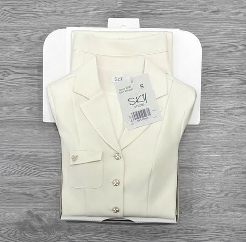 SKY9395 SET VEST TAY NGẮN TAG TIM, CV DÀI (KEM)