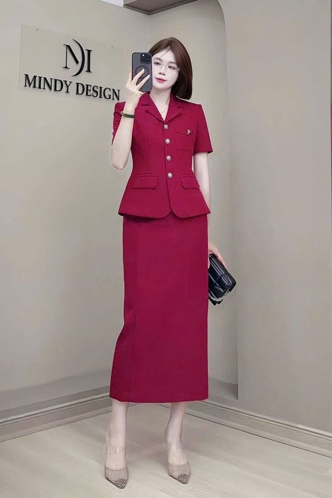 SKY9396 SET VEST TAY NGẮN TAG TIM, CV DÀI (ĐỎ)