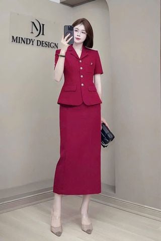 SKY9396 SET VEST TAY NGẮN TAG TIM, CV DÀI (ĐỎ)