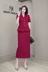 SKY9396 SET VEST TAY NGẮN TAG TIM, CV DÀI (ĐỎ)