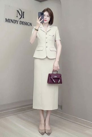 SKY9395 SET VEST TAY NGẮN TAG TIM, CV DÀI (KEM)