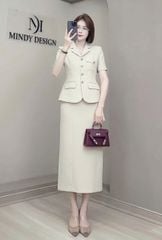 SKY9395 SET VEST TAY NGẮN TAG TIM, CV DÀI (KEM)