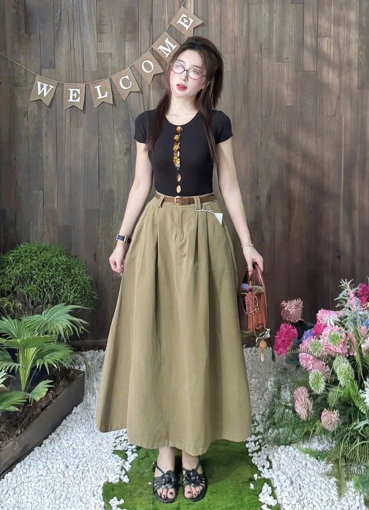 TB9397 - CHÂN VÁY DÀI LẺ ( KÈM NỊT) - MÀU ĐEN