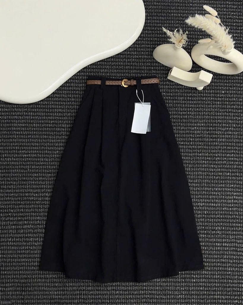 TB9397 - CHÂN VÁY DÀI LẺ ( KÈM NỊT) - MÀU ĐEN