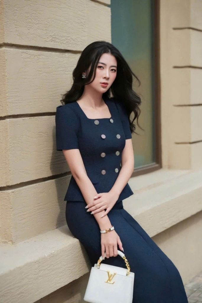 SKY9329 - SET CÔNG SỞ ÁO CỔ VUÔNG - CHÂN VÁY DÀI