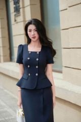 SKY9329 - SET CÔNG SỞ ÁO CỔ VUÔNG - CHÂN VÁY DÀI