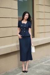 SKY9329 - SET CÔNG SỞ ÁO CỔ VUÔNG - CHÂN VÁY DÀI