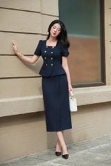 SKY9329 - SET CÔNG SỞ ÁO CỔ VUÔNG - CHÂN VÁY DÀI