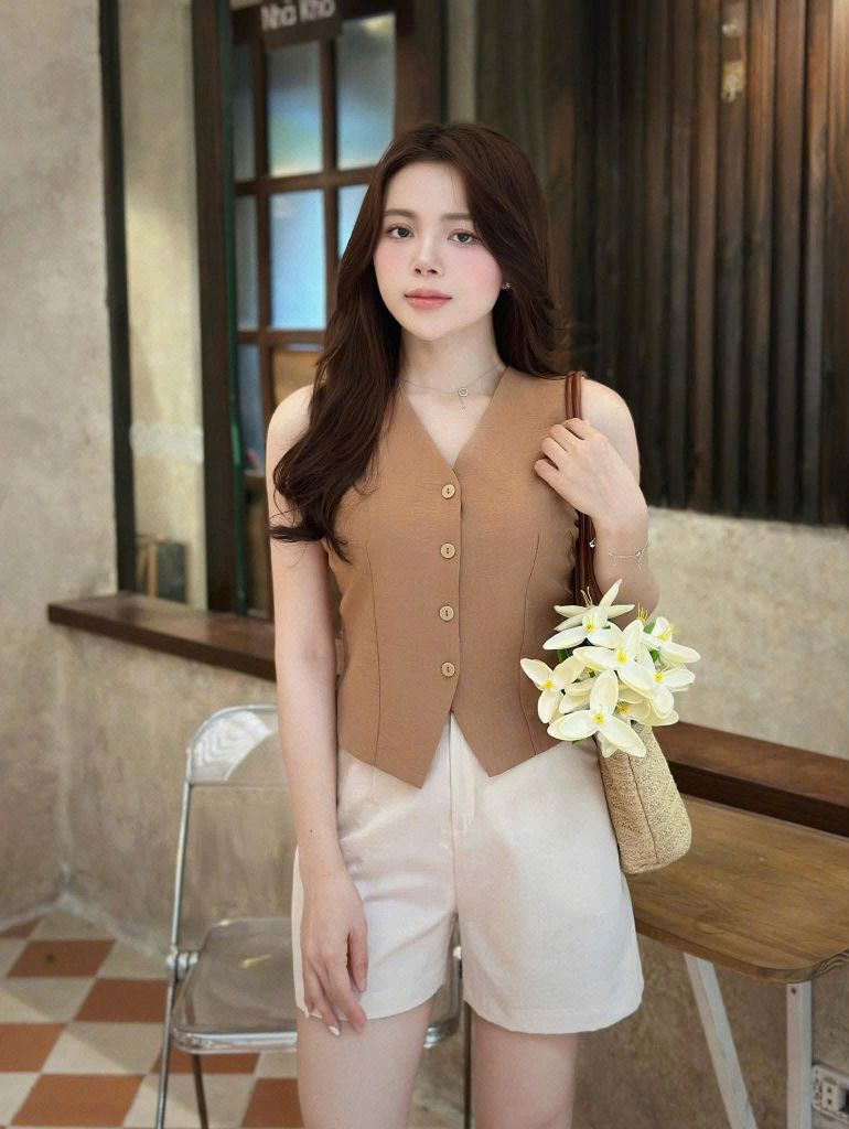 TQ1843 - SET ÁO GILE NÂU ẢNH SÀN - QUẦN SHORT