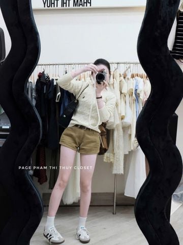 LEN4371 ÁO LEN NGỰA TAY DÀI PHỐI TÚI (KEM)