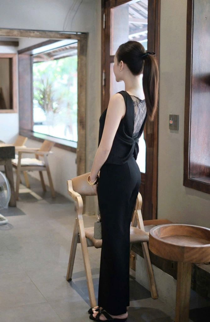 KS1424 - SET ÁO XOẮN LƯNG PHỐI REN - QUẦN DÀI ĐEN