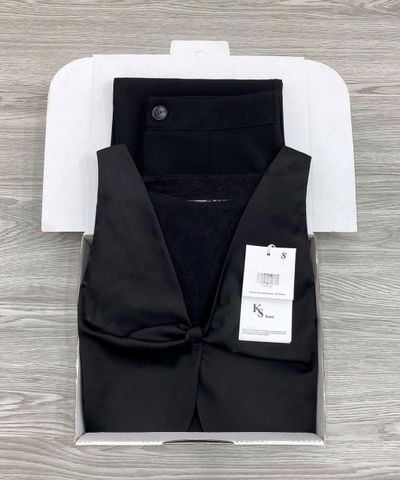 KS1424 - SET ÁO XOẮN LƯNG PHỐI REN - QUẦN DÀI ĐEN