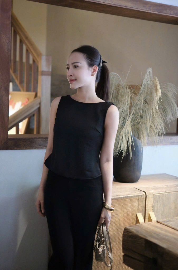 KS1424 - SET ÁO XOẮN LƯNG PHỐI REN - QUẦN DÀI ĐEN