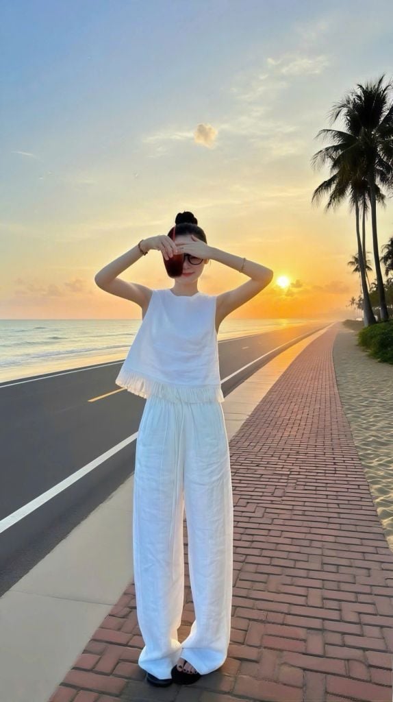 VGU1643 - SET ÁO SÁT NÁCH PHỐI TUA RUA - QUẦN DÀI