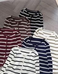 LEN4416 KHOÁC LEN SỌC NÚT KIM LOẠI (NÂU)